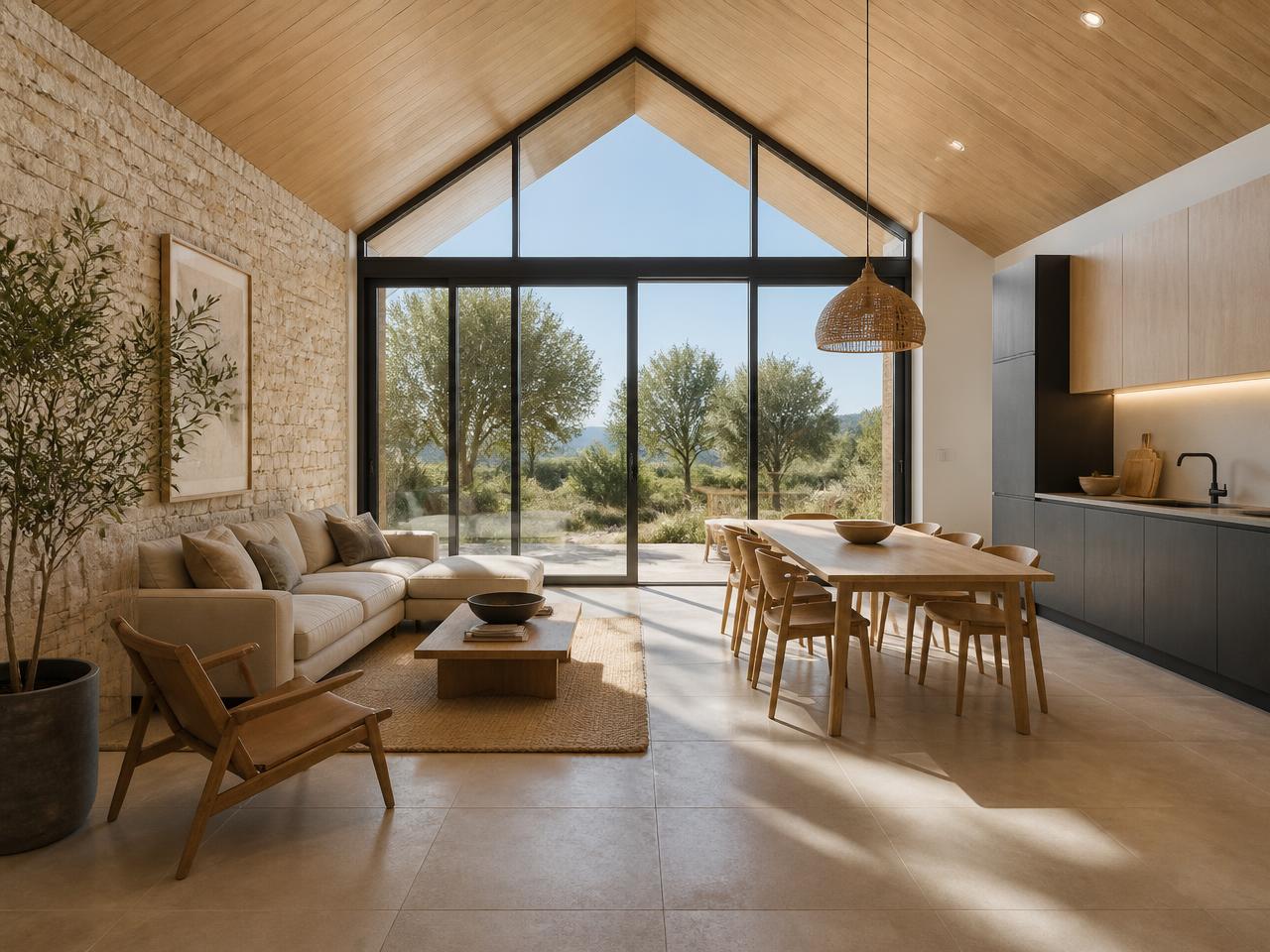 Vaulted living space with full-height glazed gable in The Evie